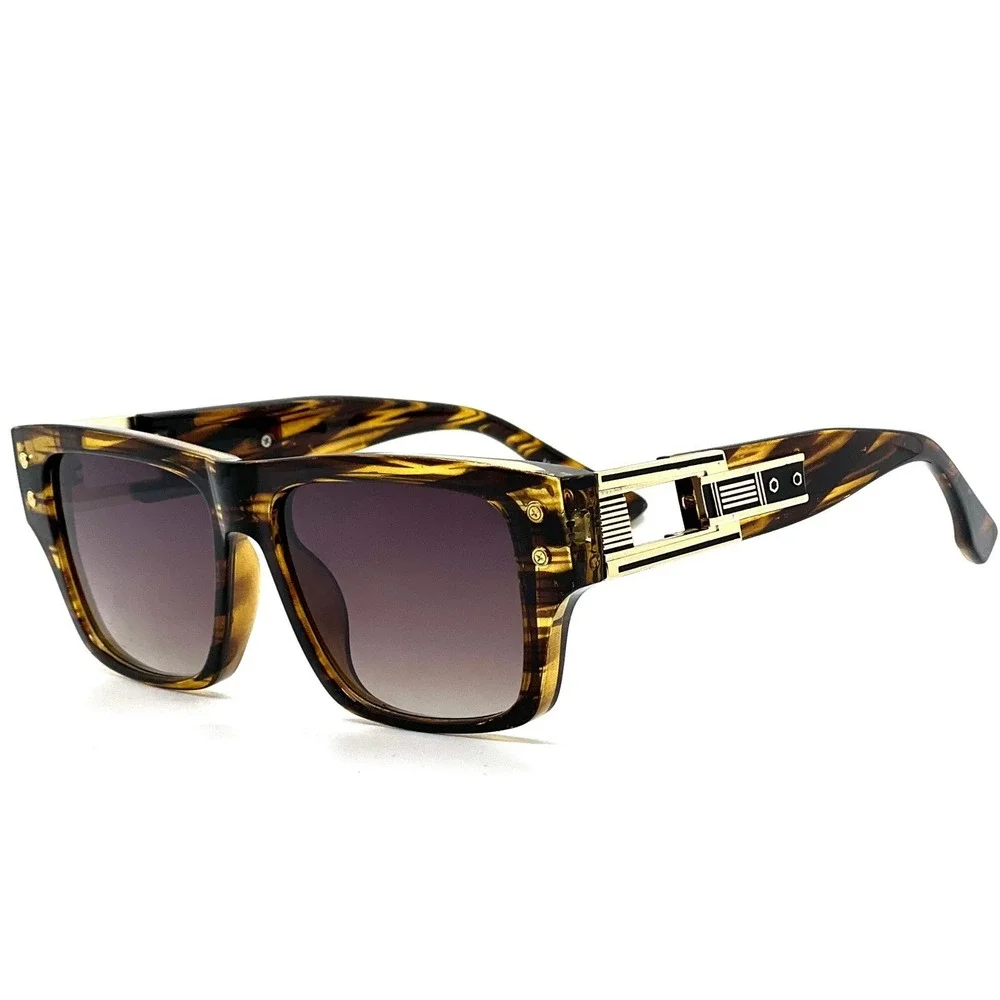Square Frame Sunglasses Tortoise Shell Gold Accent Fashion Statement Sun Glasses